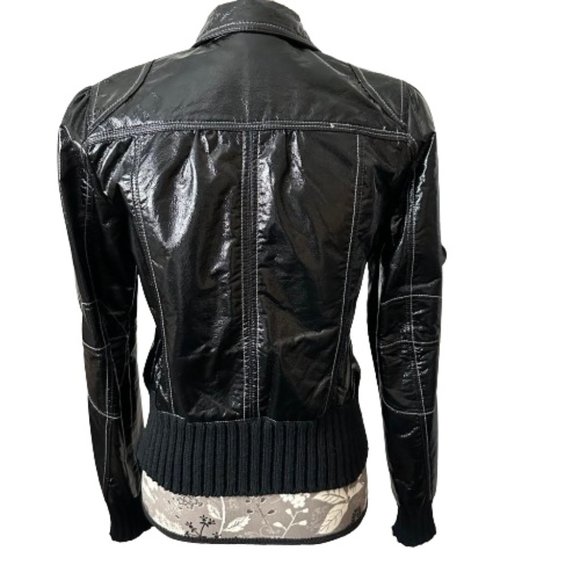 Vintage 90's Personal Identity Rare Women's Medium Shinny Black Biker Jacket Top - Picture 4 of 16